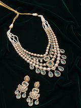 Faux Emerald Multi Strand Sterling Silver Necklace Set