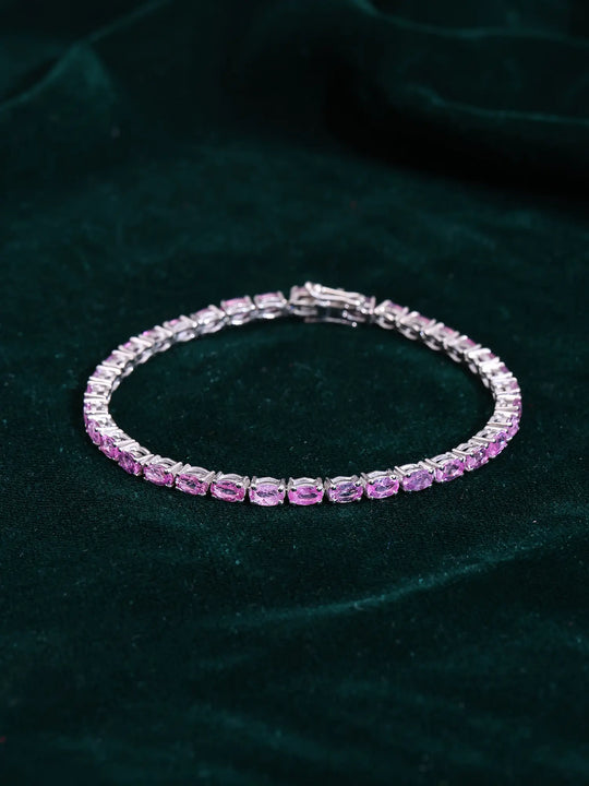 Natural Pink Sapphire Sterling Silver Tennis Bracelet