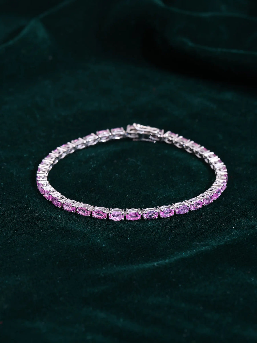 Natural Pink Sapphire Sterling Silver Tennis Bracelet