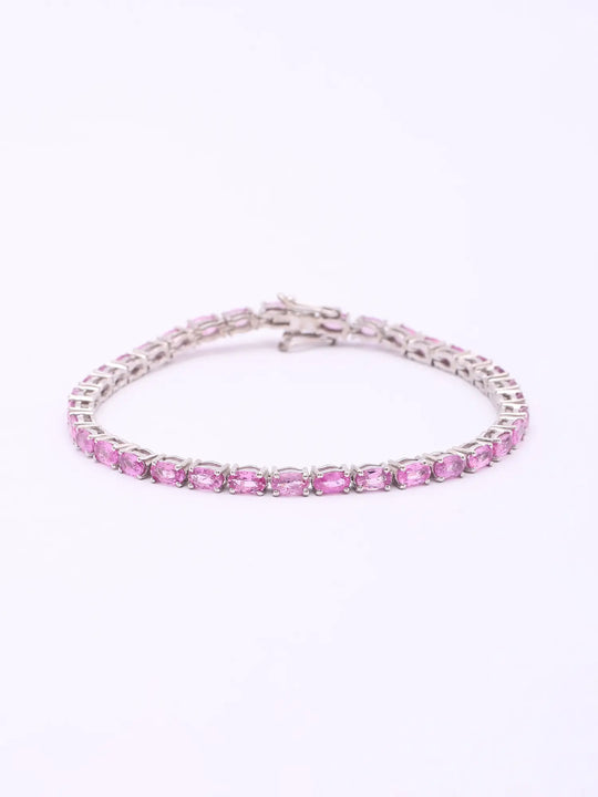 Natural Pink Sapphire Sterling Silver Tennis Bracelet