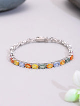 Natural Multicolour Sapphire Sterling Silver Tennis Bracelet