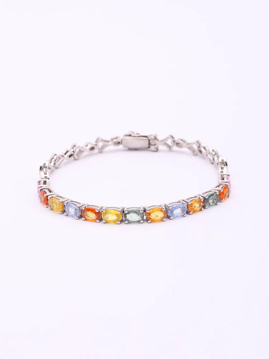 Natural Multicolour Sapphire Sterling Silver Tennis Bracelet