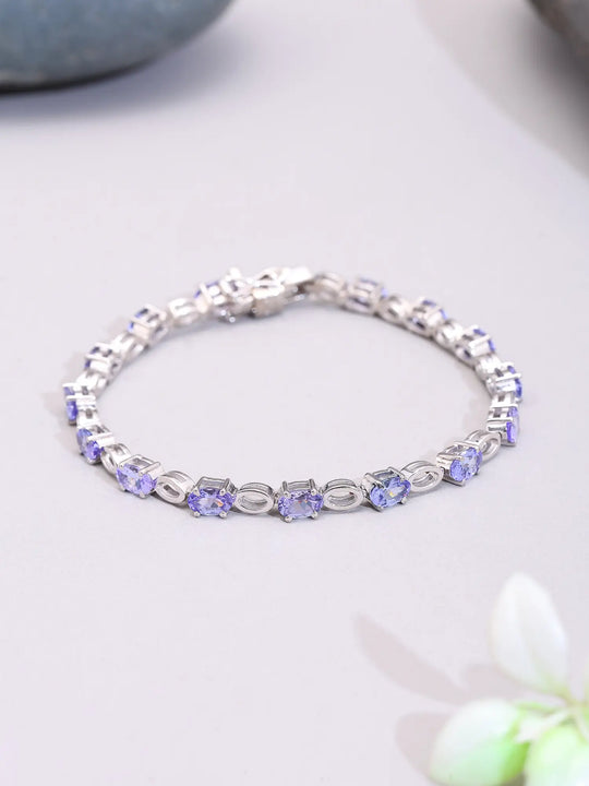 Certified Natural Tanzanite Sterling Silver Tennis Bracelet
