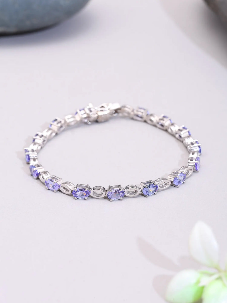 Certified Natural Tanzanite Sterling Silver Tennis Bracelet