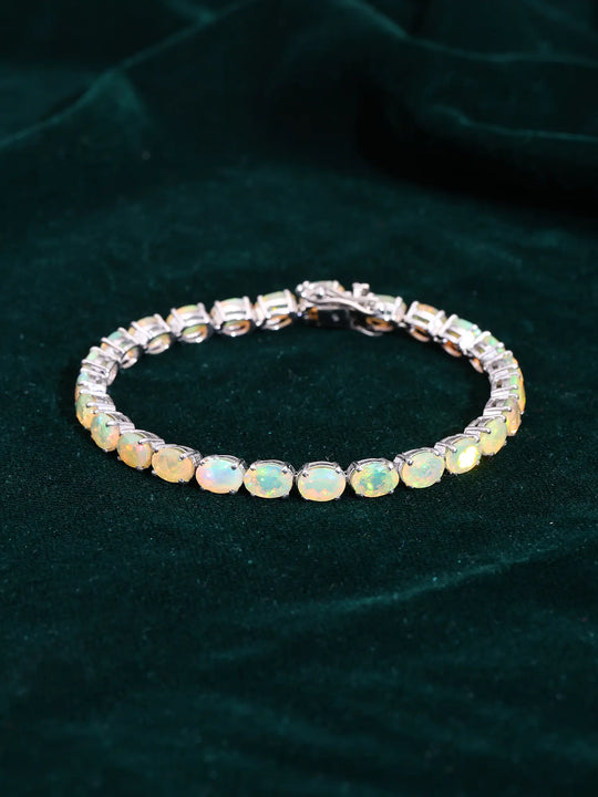 Natural Opal Sterling Silver Tennis Bracelet