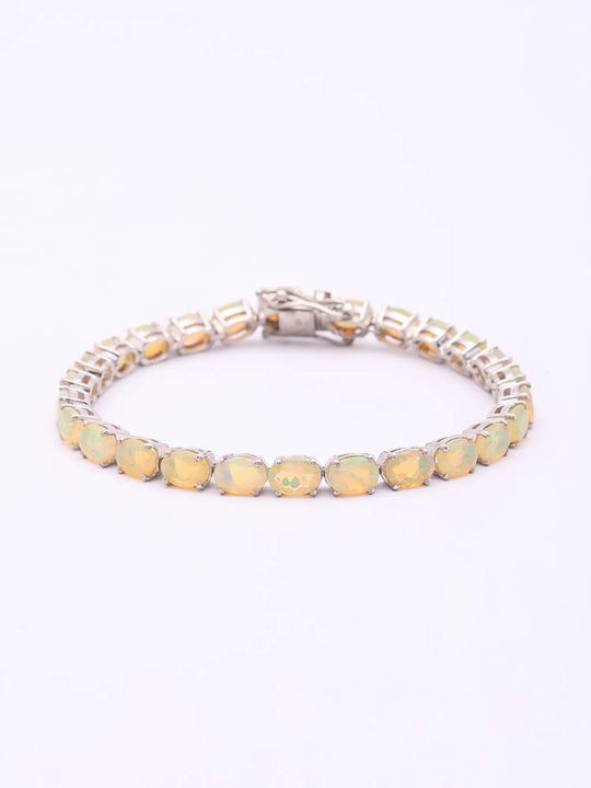 Natural Opal Sterling Silver Tennis Bracelet