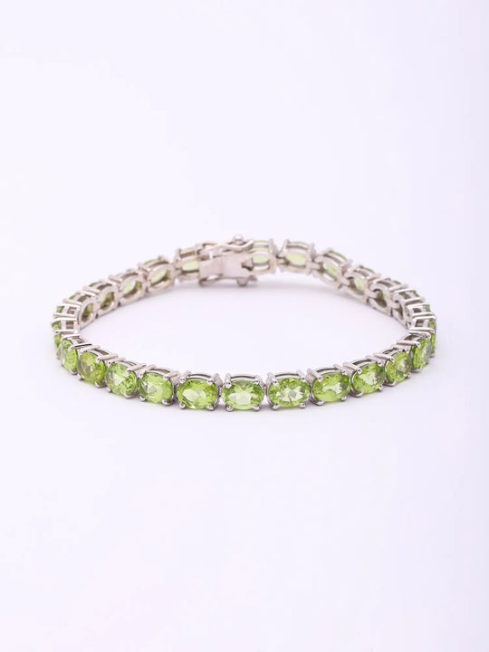 Oval Cut Natural Peridot Sterling Silver Tennis Bracelet