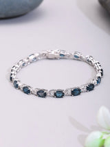 London Blue Topaz Oval Cut Sterling Silver Tennis Bracelet