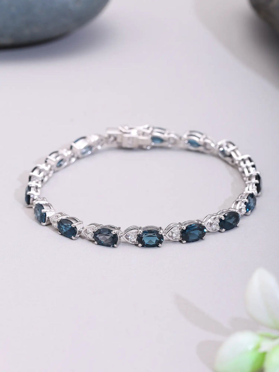 London Blue Topaz Oval Cut Sterling Silver Tennis Bracelet