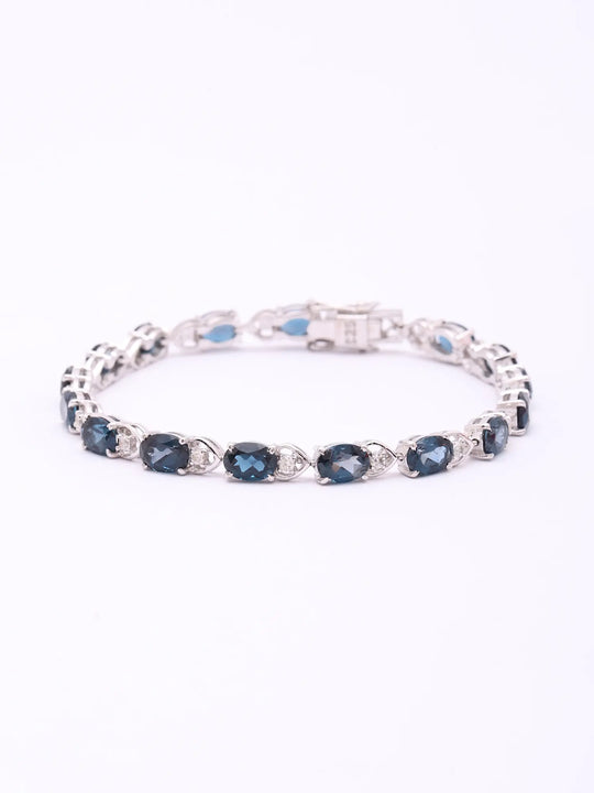 London Blue Topaz Oval Cut Sterling Silver Tennis Bracelet