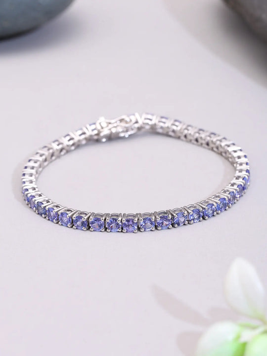 Certified Faceted Natural Tanzanite Sterling Silver Bracelet