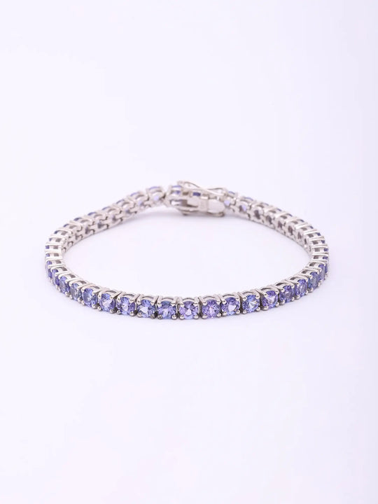 Certified Faceted Natural Tanzanite Sterling Silver Bracelet