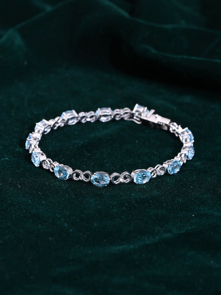 Natural Blue Topaz Certified Sterling Silver Tennis Bracelet