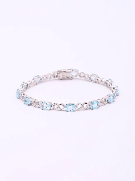 Natural Blue Topaz Certified Sterling Silver Tennis Bracelet