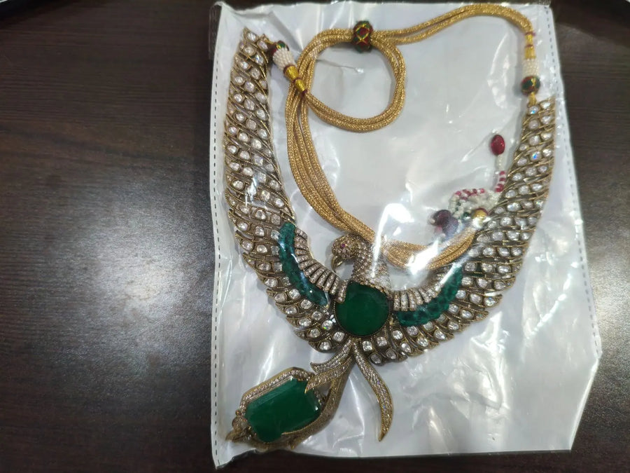 Antique Brass Necklace Set with Meenakari Finish