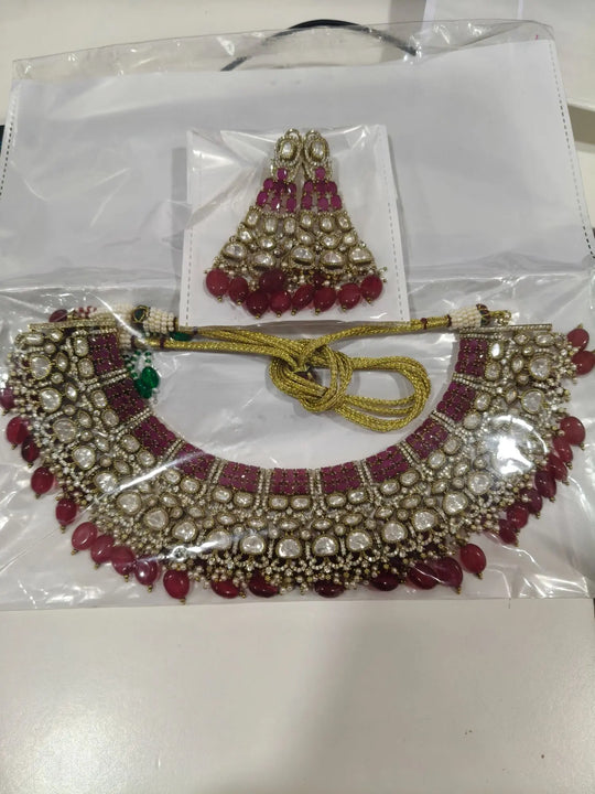 Antique Brass Necklace Set with Traditional Motifs