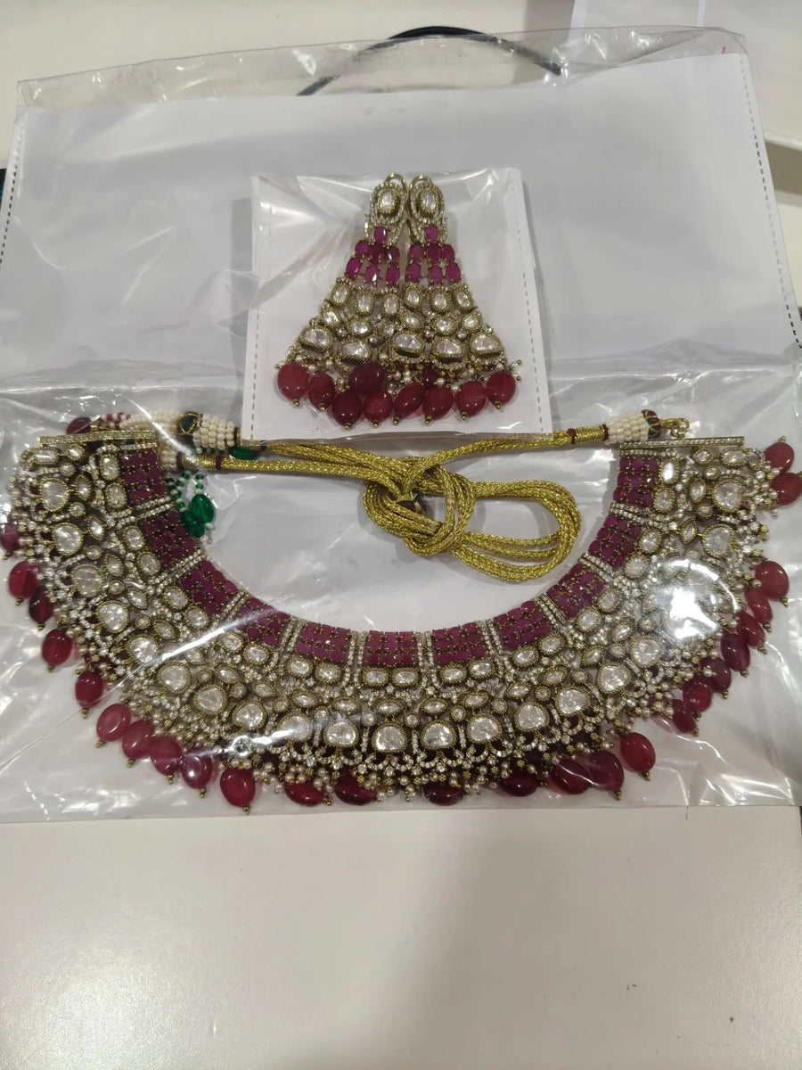 Antique Brass Necklace Set with Traditional Motifs