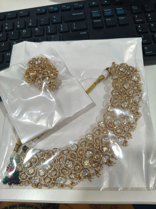 Antique Brass Necklace Set with Traditional Motifs