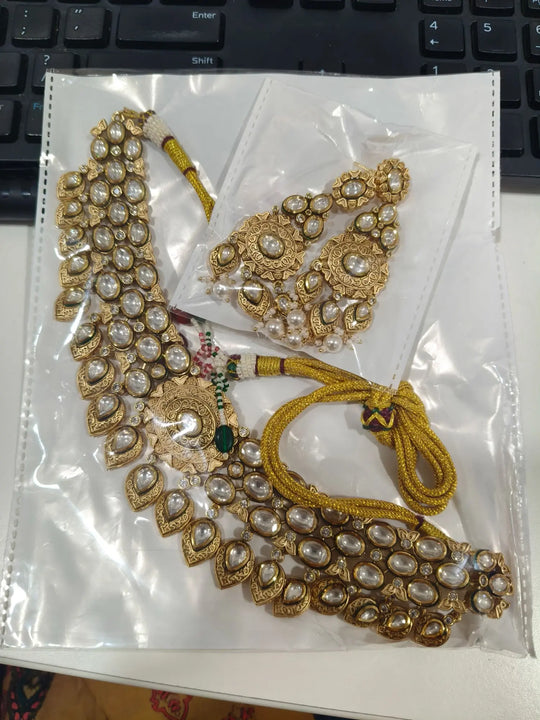 Antique Brass Necklace Set with Traditional Craftsmanship
