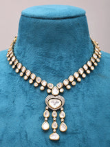 White Stone Studded Brass Necklace Set with Drop Earrings