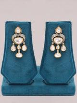 White Stone Studded Brass Necklace Set with Drop Earrings