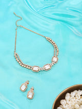 Geometric Brass Stone Studded Necklace Set with Earrings