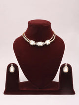 Geometric Brass Stone Studded Necklace Set with Earrings