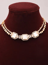 Geometric Brass Stone Studded Necklace Set with Earrings