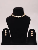 Brass Stone Studded Necklace and Earrings Set