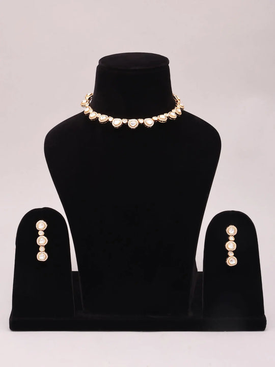 Brass Stone Studded Necklace and Earrings Set