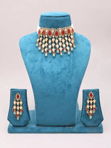 Red and Green Kundan Choker Necklace Set with Chandbali Earrings