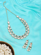 White Stone Double Strand Necklace and Earrings Set in Brass