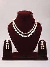 White Stone Double Strand Necklace and Earrings Set in Brass