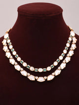 White Stone Double Strand Necklace and Earrings Set in Brass