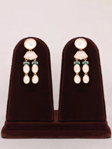 White Stone Double Strand Necklace and Earrings Set in Brass