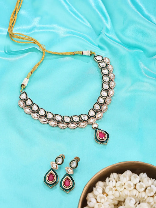 Polki Brass Necklace and Earrings Set