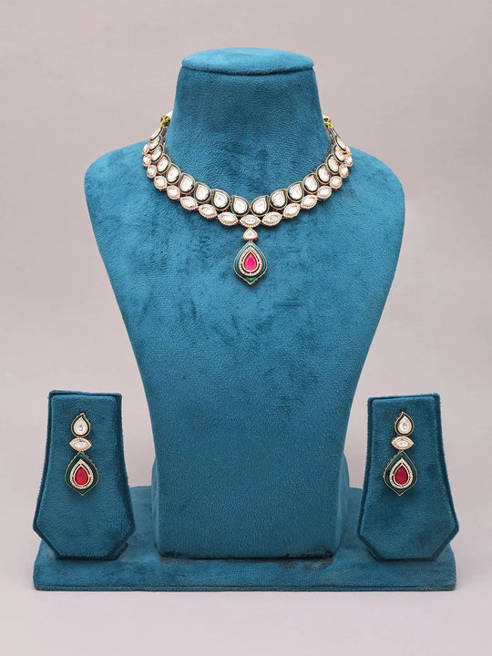 Polki Brass Necklace and Earrings Set
