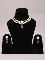 Teardrop Polki Stone Studded Necklace and Earrings Set