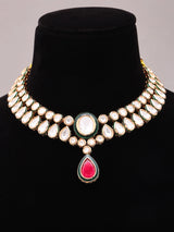 Teardrop Polki Stone Studded Necklace and Earrings Set