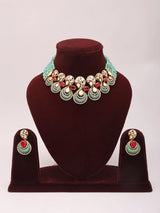 Peacock Motif Beaded Brass Necklace and Earrings Set