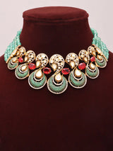 Peacock Motif Beaded Brass Necklace and Earrings Set