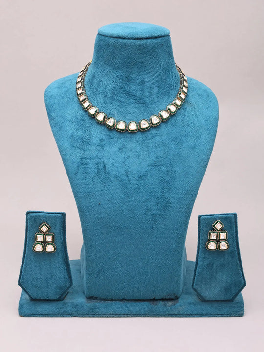 Polki and Green Meenakari Necklace and Earrings Set