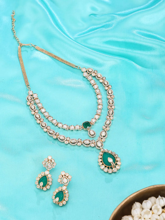 Polki and Meenakari Layered Necklace Set with Drop Earrings