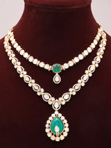 Polki and Meenakari Layered Necklace Set with Drop Earrings