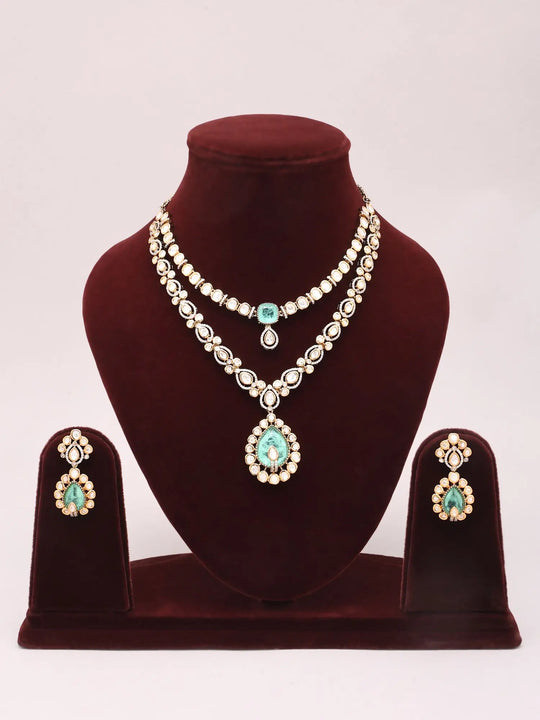 Polki and Meenakari Layered Necklace Set with Drop Earrings
