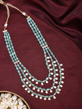 Mint and Pink Polki Teardrop Multi-Strand Beaded Necklace