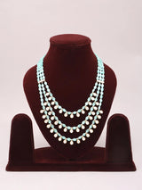 Mint and Pink Polki Teardrop Multi-Strand Beaded Necklace
