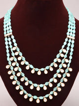 Mint and Pink Polki Teardrop Multi-Strand Beaded Necklace