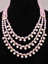 Mint and Pink Polki Teardrop Multi-Strand Beaded Necklace