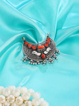 Red Coral Filigree Peacock Sterling Silver Pendant